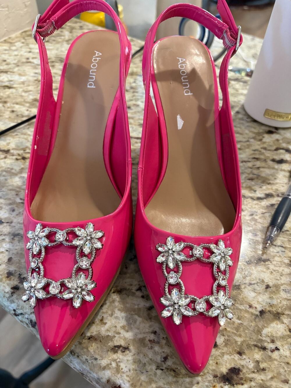 Abound Hot Pink Slingback Heels Rhinestone Buckle Pointed Toe Pumps Size 7M